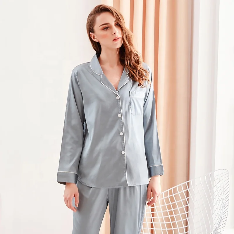 Two-piece silk pajamas, Light gray;bean paste;peanut powder