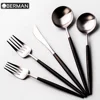 Promotion price birthday party tableware sets black stainless steel flatware matte cutlery outdoor catering equipment for sale