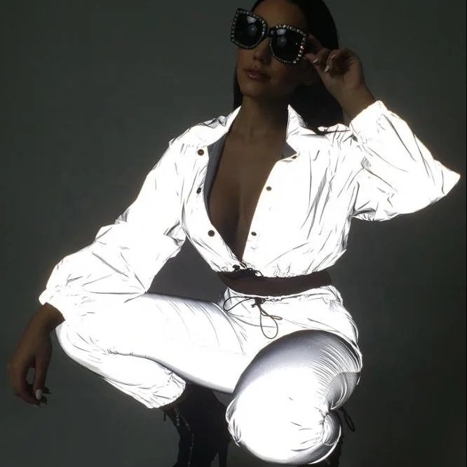Reflective Two Piece Set Drawstring Crop Top and Pants Hip Hop Club Festival Outfit Tracksuit Joggers Suit
Reflective Two Piece Set Drawstring Crop Top and Pants Hip Hop Club Festival Outfit Tracksuit Joggers Suit