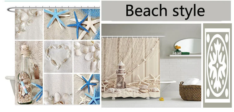 Mediterranean style polyester waterproof digital printing shower curtain