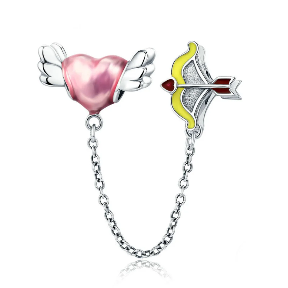 Fashion 925 Sterling Silver Pink Enamel Charm Safety chain fit Charm Romantic Heart Cupid ArrowShap Bracelet Bangles DIY Jewelry
Fashion 925 Sterling Silver Pink Enamel Charm Safety chain fit Charm Romantic Heart Cupid ArrowShap Bracelet Bangles DIY Jewelry