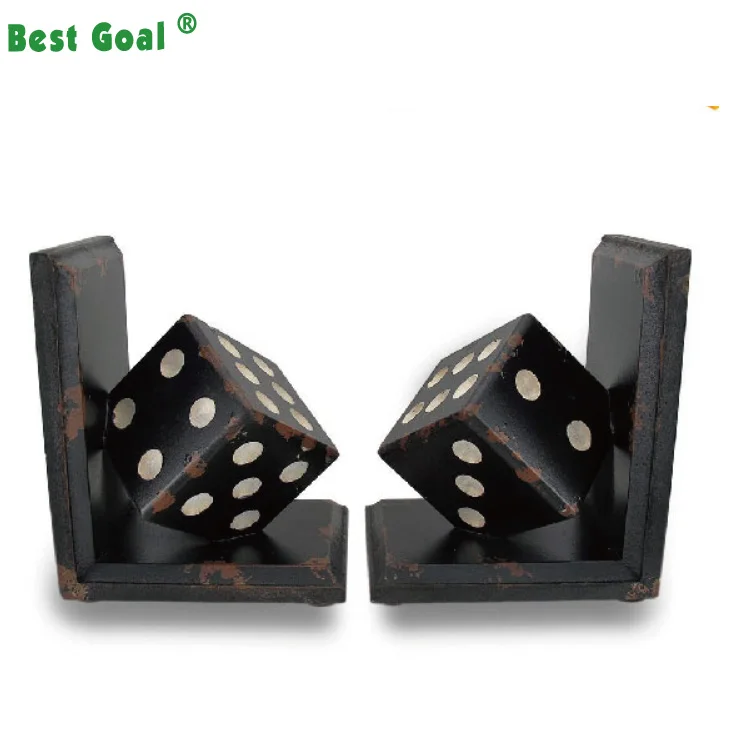 Shabby Chic Wooden Dice Bookends Pair, 6 by 8-Inch, Black