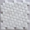 Premium 3D White Dolomite Herringbone Round Faced Honed Tile Backsplash Mosaic Marble