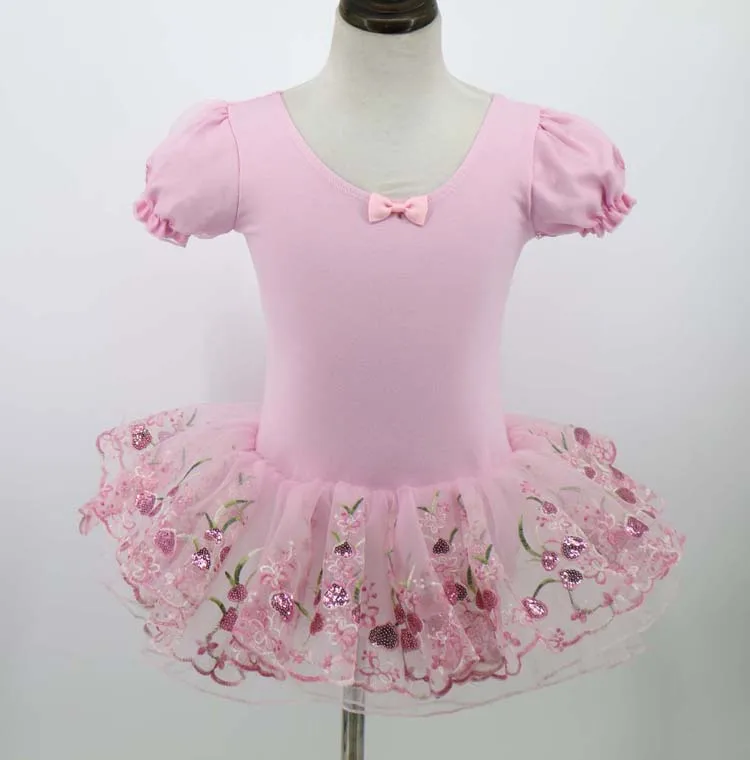 

TD00007 Fashion Pink Cotton Spandex Sequins Embroidery Kids Ballet TUTU Dress Dance