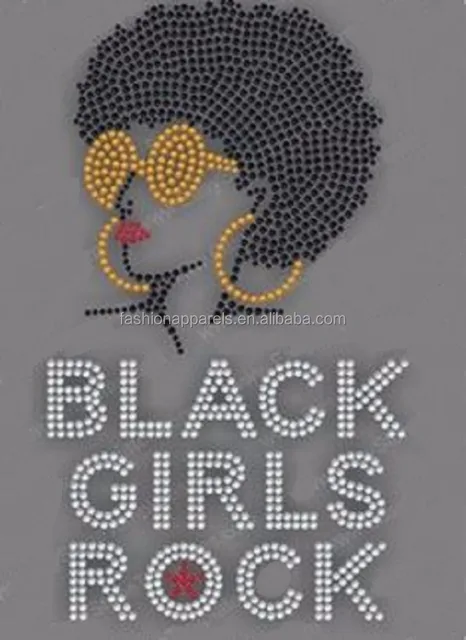 fearfully and wonderfully made afro girl lady rhinestone iron on