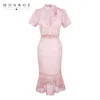 Sexy Knit Lace Cutout Mermaid Dress Openwork Embroidery dress light pink round neck casual dresses For Oem