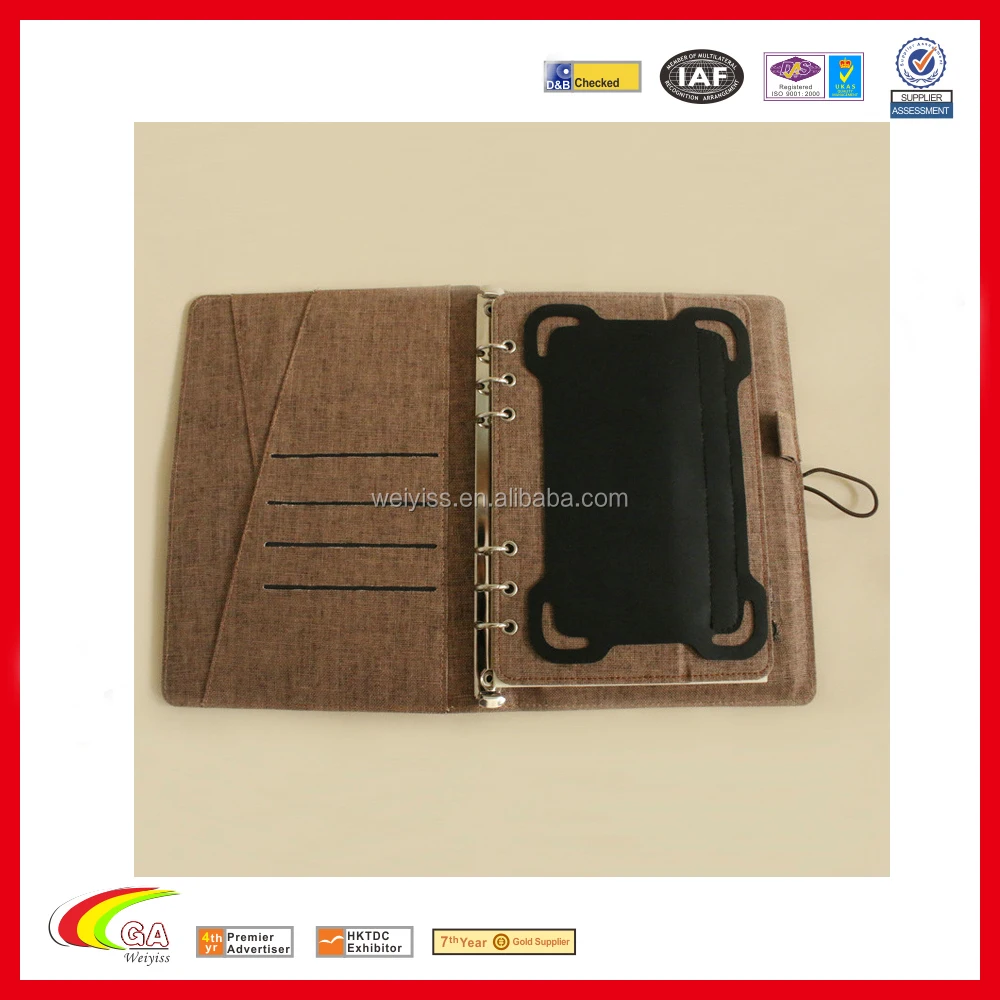 2018 fashion retro linen a5 notebook with 8000mah power bank and