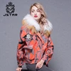Modern style Printed Short parka Women Coat Red Fox Fur Hood Down Parka With 100% raccoon fur Collar parka women winter
