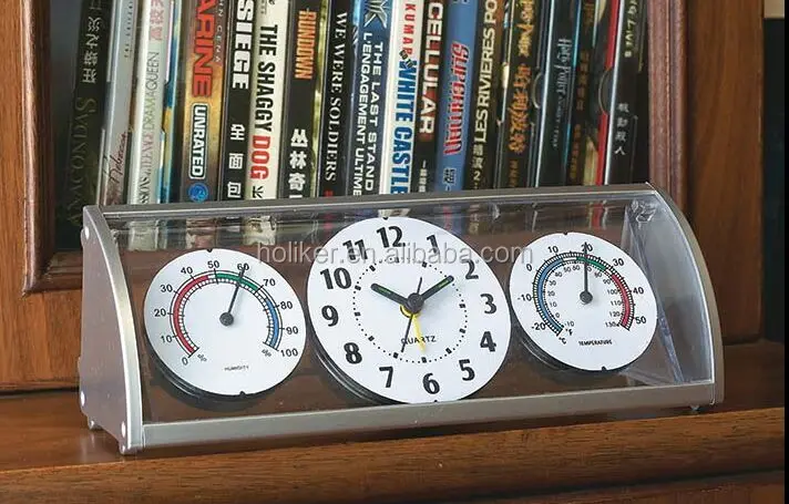 promotional plastic quartz analog type desk clock with weather