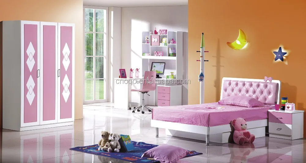 ピンク子供寝室の家具セットでwardrodeデスク仕入れ・メーカー・工場