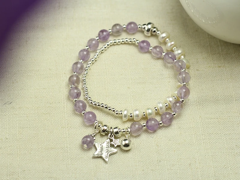 Sinya Girls Natural pearls Amethyst Bracelet in 925 sterling silver elastic bangles for Lover women ladies Mum best gift 2018  (12)