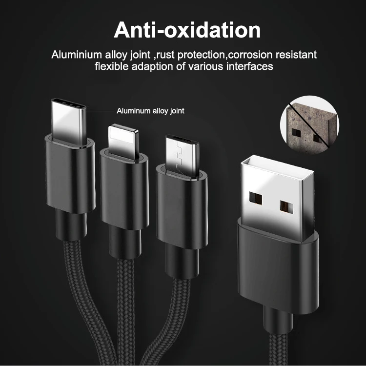 Usb 3 in 1 Multi Function Charging Data Cable Adapter Cable for I-phone Type-c Android - ANKUX.COM