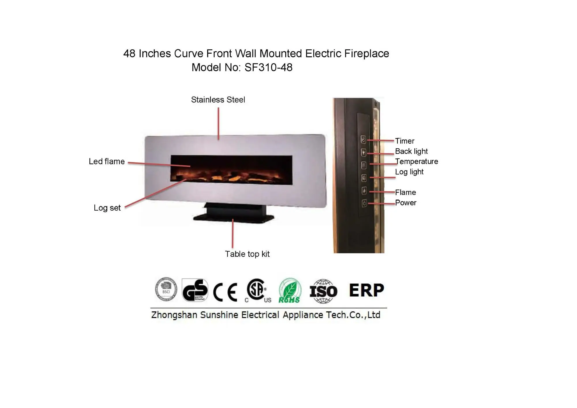 48 Inch Wall Mounted Electric Fireplace Buy Media Electric
