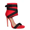 Red And Black Open Toe High Stiletto Heel Zipper Women Sandals Shoes