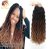 

New Wavy Goddess locs hair extension 3tone Color Ombre Faux Locs Crochet Braiding Hair