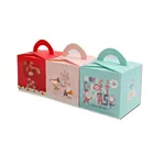 Cute colorful food packaging box, sweet packing box for cake with handle