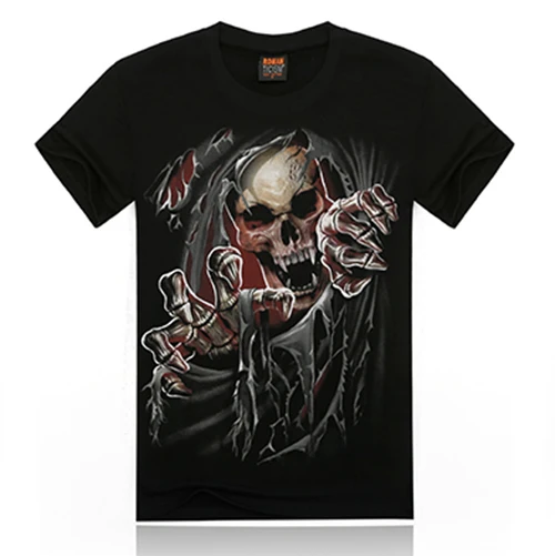 Free Shipping 2015 Fashion Men's Novelty 100% Cotton Scary Skull 3D Printing T-shirt Whlesale New Skeleton 3D Tee For Men