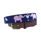 Elephant Martini Genuine Leather Needlepoint Fashion Belts for Ladies in Navy