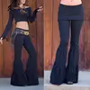 Plus Size Bell-bottoms New Hippie BOHO Women Tie Dye Gypsy Bell Bottom Loose Pleated Wide Leg Flared Pants Black