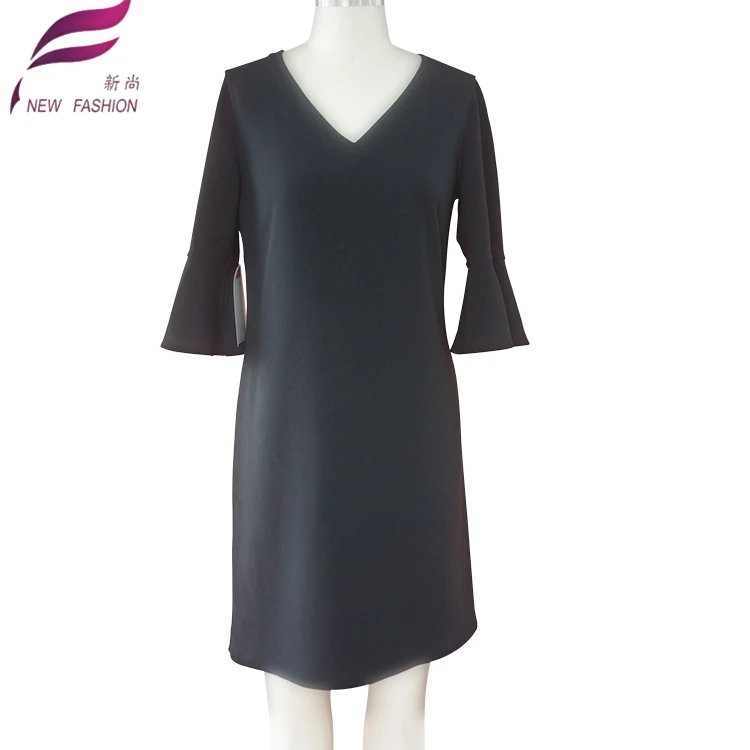 Conventional Women Night Formal black Evening V Collar Horn Sleeve Dress