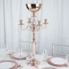 Antique Tall Rose Gold Arm Shiny Metal Candelabra Centerpiece With Votive Candle Holder