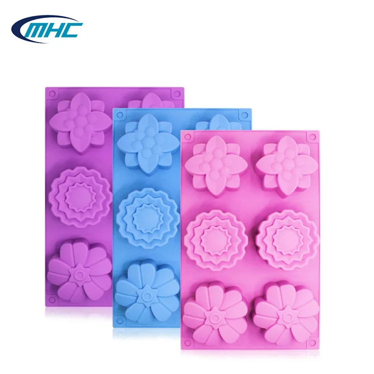 Six cavity three kinds of flower pattern silicone cake mold fondant mold, Customized color
Six cavity three kinds of flower pattern silicone cake mold fondant mold, Customized color