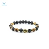 Black lava Mix Tiger Eye Stone Beads With gold custom acrylic charm huddha Bracelet