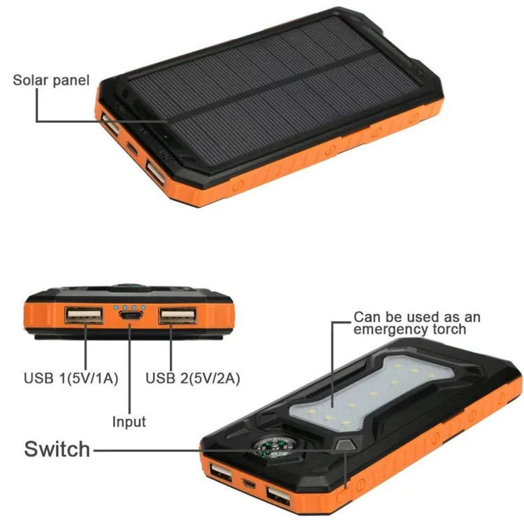 Dual usb charger solar charger power bank waterproof Charger for iPhone 11 for Samsung w20 - ANKUX.COM