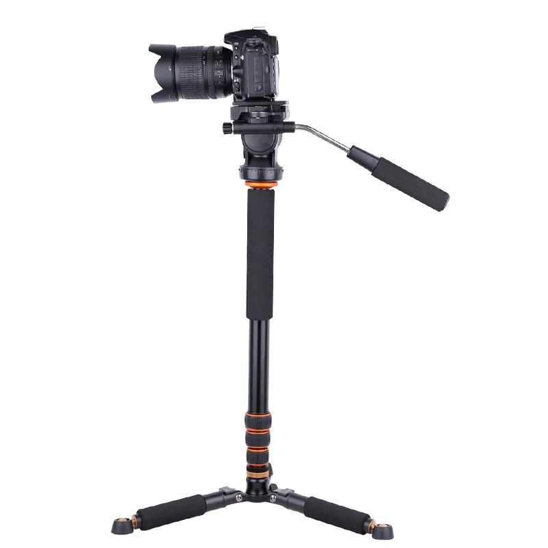 Q228 Digital camera Monopod with fluid head 1600MM height video camera stand1.15KG lightweight Mini tripod selfie stick for DSLR