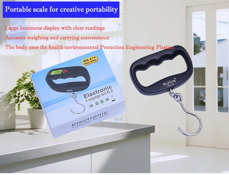 Blue Backlit  Digital LCD Electronic Scale Can Hanging Suitcase Portable Handheld Luggage Fish Weighting Scale 110 Lbs/50kg