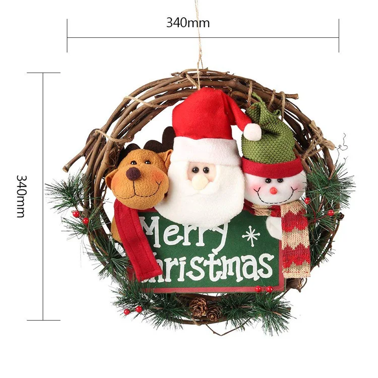 Merry Christmas Reindeer Snowman Santa Claus Wreath Decoration