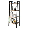 leaning ladder style bookcase, Industrial metal frame furniture shelving unit wooden Vintage bookshelf