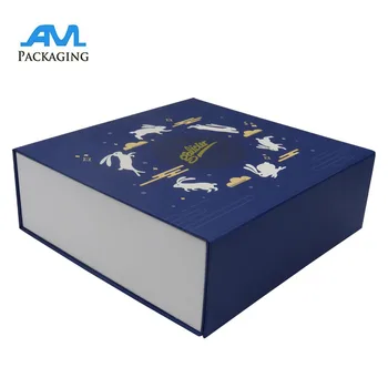 dark blue square gift packing folded jewelry storage box with