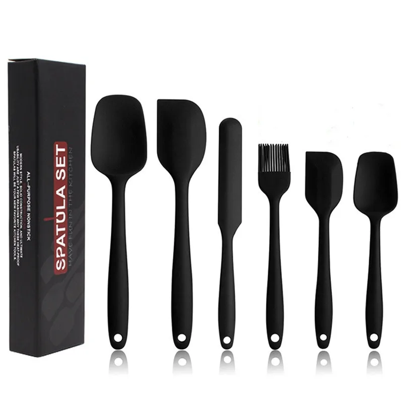 Hot sale heat resistant cute black 6 piece silicone kitchen baking pancake spatula spoon set, Black or red
Hot sale heat resistant cute black 6 piece silicone kitchen baking pancake spatula spoon set, Black or red
