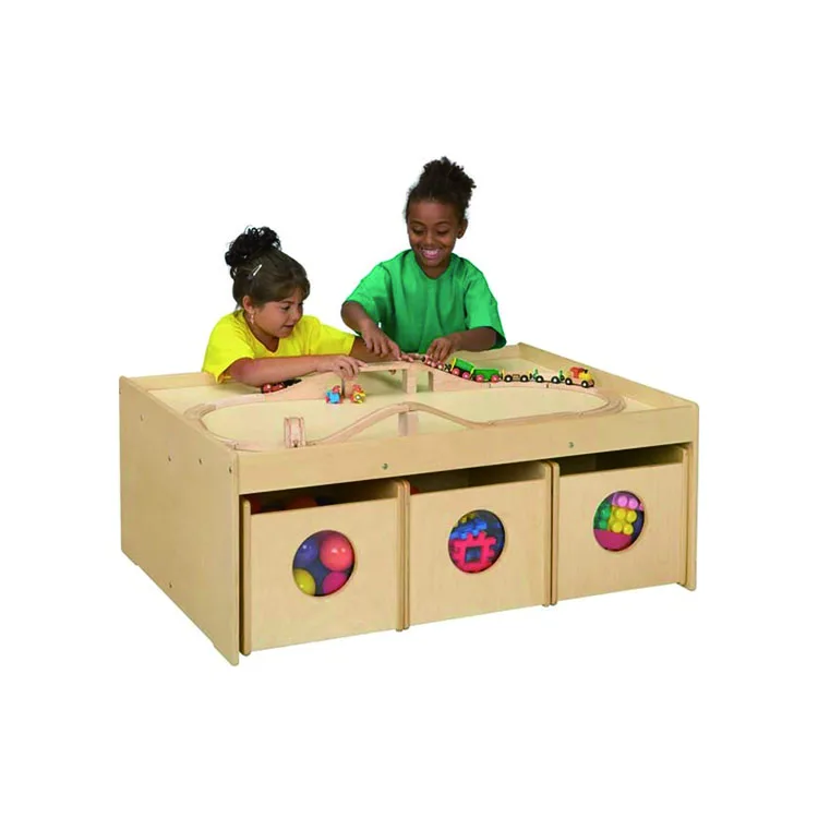 wooden activity table with storage