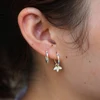 925 sterling silver leaf earring Gold vermeil jewelry wholesale colorful cz circle two way wear hoop drop earring