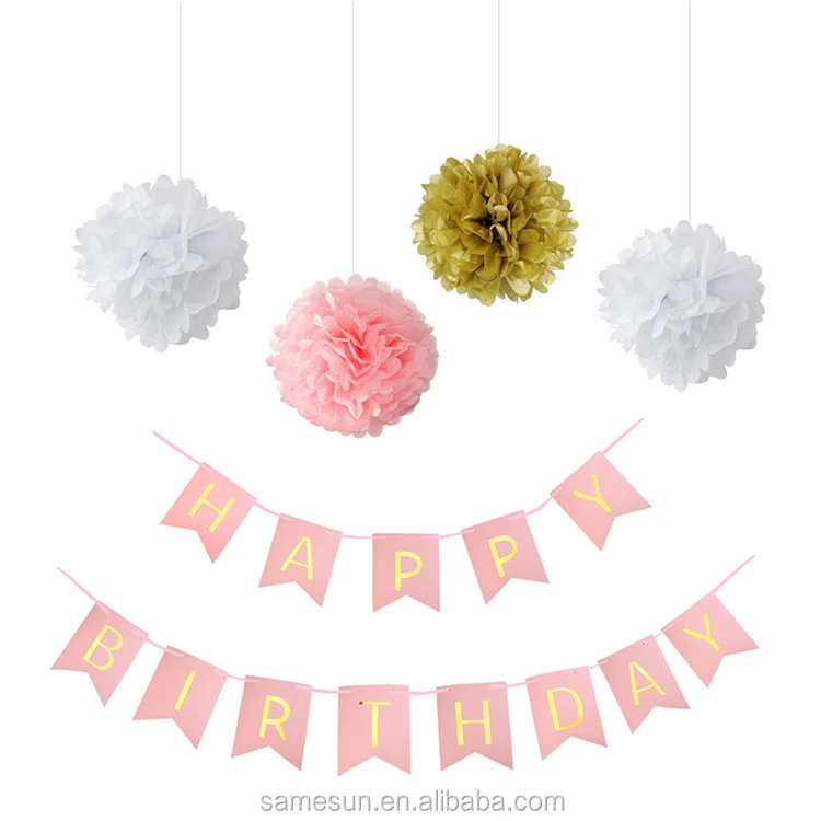 Meilun Art Crafts Tissue Paper Pom Poms And Happy Birthday Banner