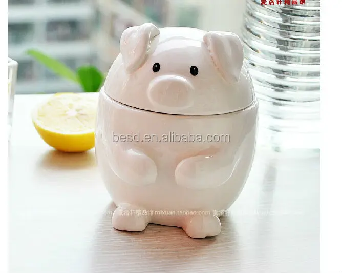 cute design white glazed ceramic airtight pig canister