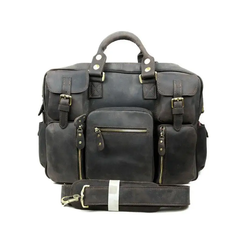 Vintage Casual Luxury 100% Genuine Cowhide Crazy Horse Leather Briefcase Men Travel Handbag Shoulder Messenger Bag Male Bags