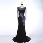 Hot Selling Beauty Black High Long Sleeve Sexy Beaded Tulle Mermaid Evening Dress
