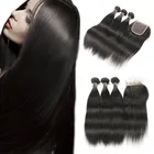 4 Bundles 7A Hairstraight 30 Inch Brazilian Straight Human Hair With Frontal