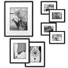 7 PCS Black Wooden Wall Gallery Picture Photo Frame Set with Decorative Art Prints & Hanging Template