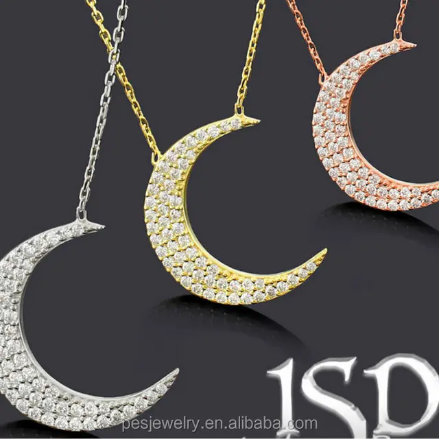 womens jewelry aaa cubic zircon 925 sterling silver moon pendant