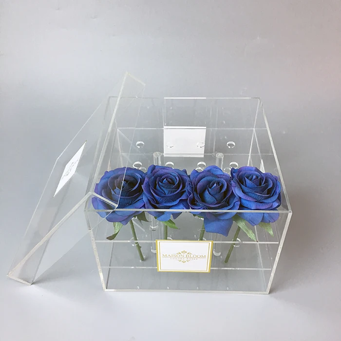 square acryl box with cover for flower packing, newest design cube box custom made clear acrylic box for rose