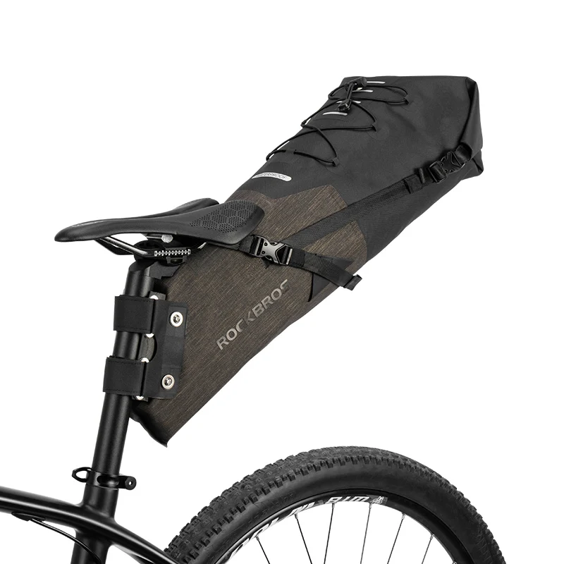 

OEM AS-012 NEW 10L Waterproof Reflective Large Capacity Foldable Tail MTB Road Bike Bicycle Seatpost Rear Tail Saddle Bag, Black;dark gold
