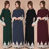 Fashion Muslim Women Clothing Lace Abaya With Belt And Button
