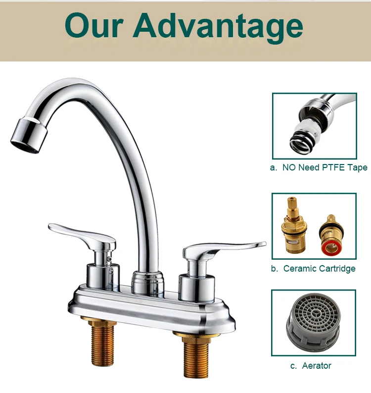 Deck-mounted 2 hole kitchen faucet solid brass faucet manufacturers