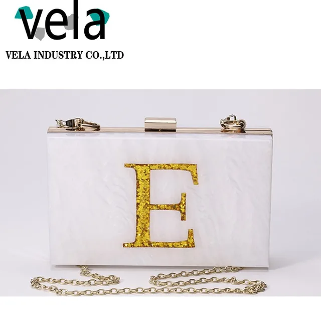 ladies fashion acrylic box clutch evening purse bag with english