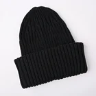 Acrylic wholesale winter beanie earflaps black knitted hat unisex
