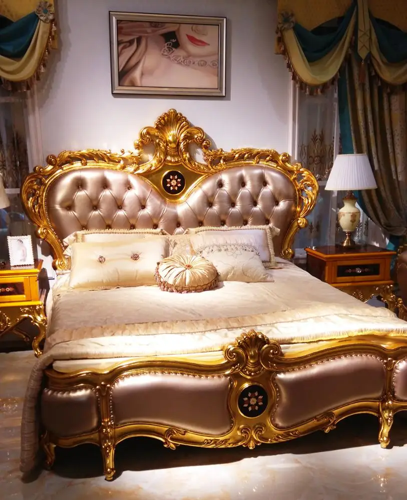 Golden classic royal ontwerp slaapkamer meubilair set antieke ...